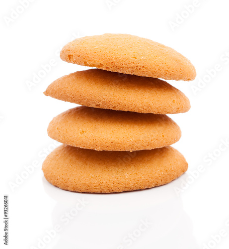 Stack of sweetmeal digestive biscuits isolated on white. photo