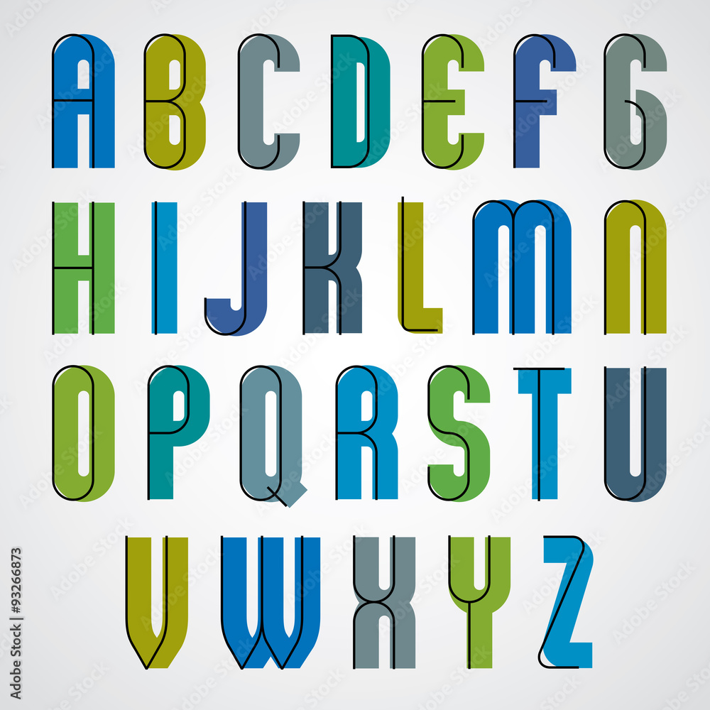 Colorful binary narrow cartoon font, rounded upper case letters. Colorful binary narrow cartoon font, rounded upper case letters.