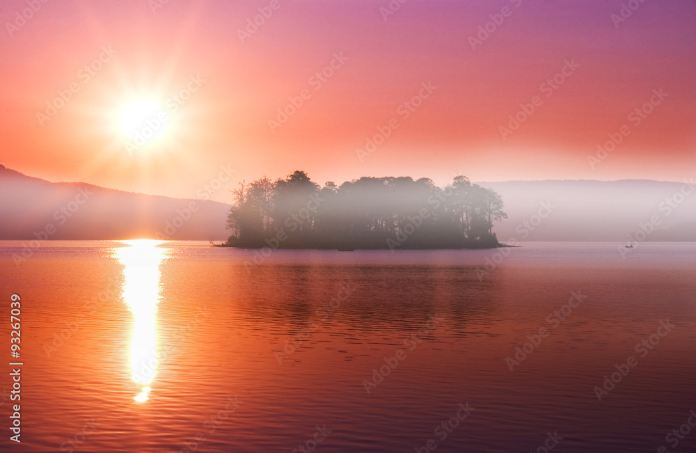 Batak lake at sunrise, Rhodopes, Bulgaria