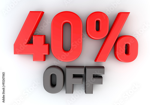3D rendering of a 40 percent in red letters on a white background