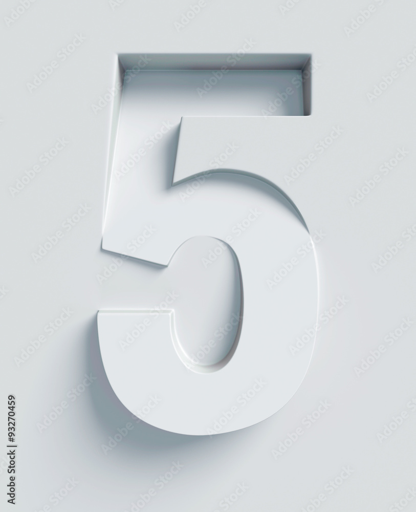 Number 5 slanted 3d font engraved and extruded from the surface Number 5 slanted 3d font engraved and extruded from the surface