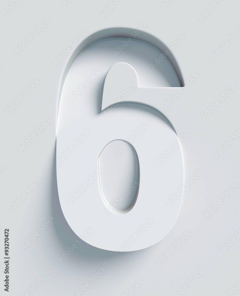 Number 6 slanted 3d font engraved and extruded from the surface Number 6 slanted 3d font engraved and extruded from the surface