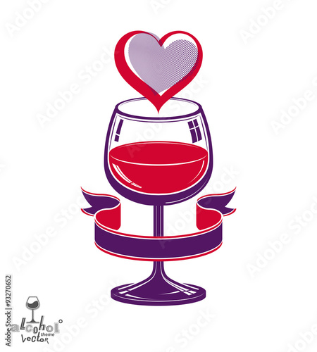 Simple wineglass vector artistic illustration, marriage concept