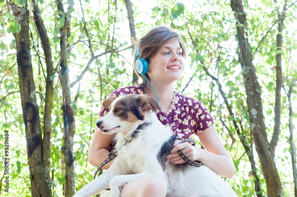 blonde girl with his dog