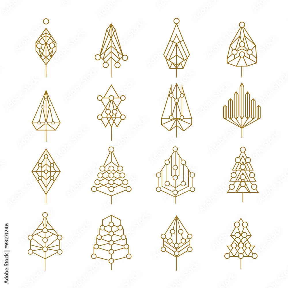 Christmas geometry abstract outline pine tree set Christmas geometry abstract outline pine tree set