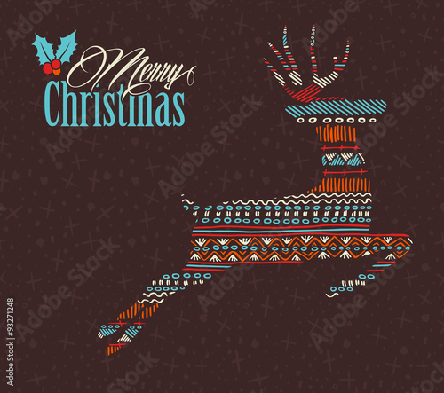 Merry christmas reindeer boho tribal stripe shape