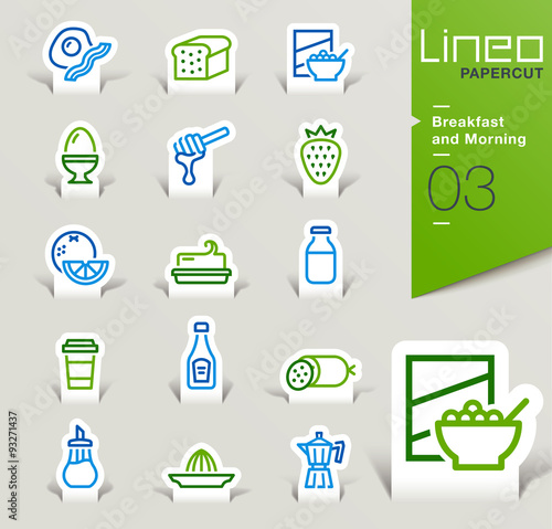Lineo Papercut - Breakfast and Morning outline icons