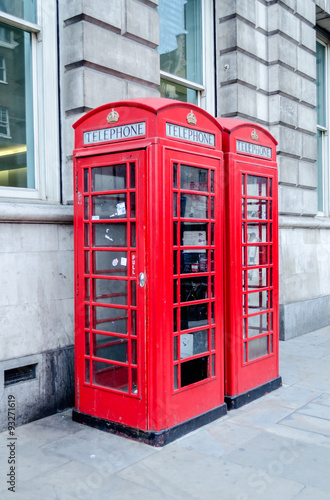 Classic British red phone booth in London