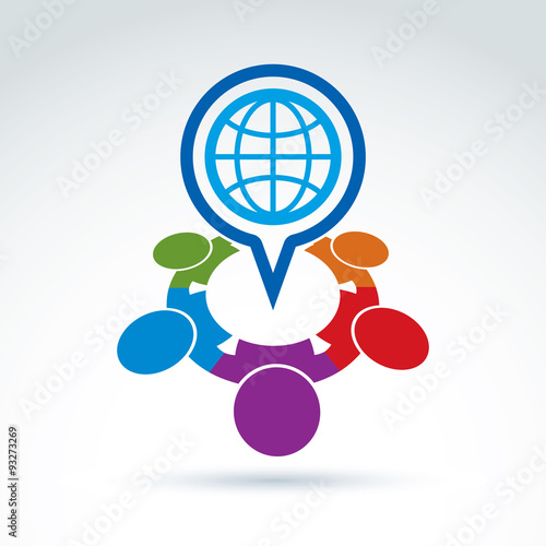 Colorful vector illustration of an international meeting. Speech