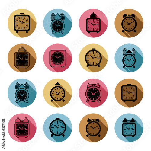 Simple alarm clocks with clock bell, decorative wake up vector i