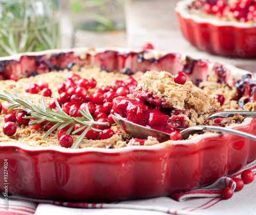 Cranberry, bilberry crumble with rosemary photo