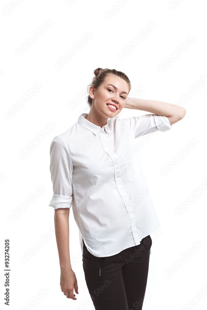 Fototapeta premium Portrait of young beautiful woman isolated