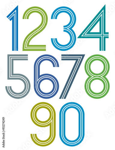Poster rounded big bright numbers with stripes on white backdrop