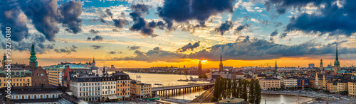 Canvas Print Scenic summer night panorama of  Stockholm, Sweden