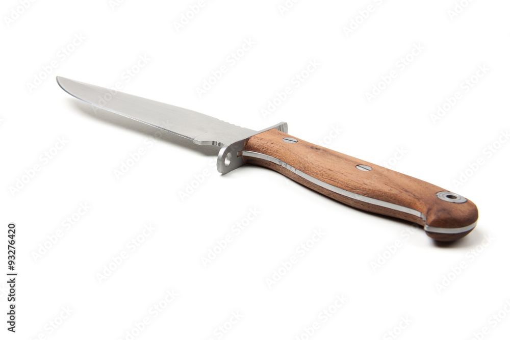 hunting knife with wooden handle, isolated hunting knife with wooden handle, isolated