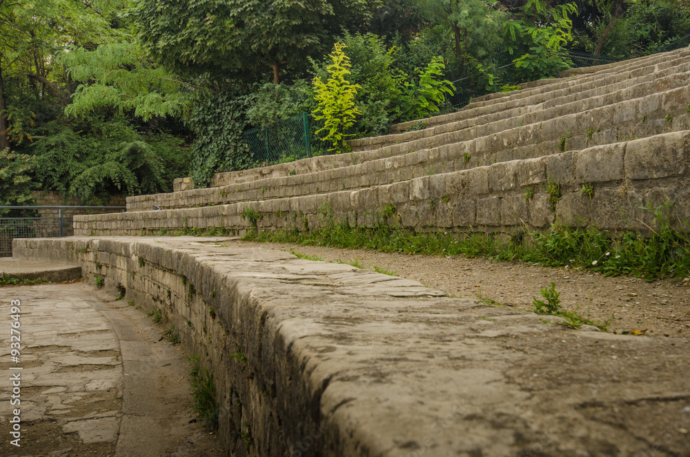 The stone bleachers at Arenes de Lutece are among the remains of one of the largest amphitheaters built by the Romans.