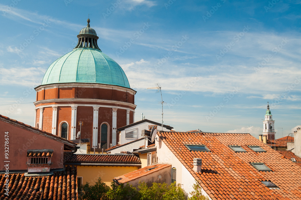 View of the main Cathedral of Vicenza Santa Maria Annunciata and some rooftops of the town