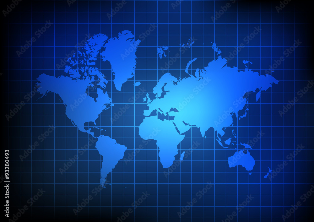 Vector : World map and grid on blue background Vector : World map and grid on blue background