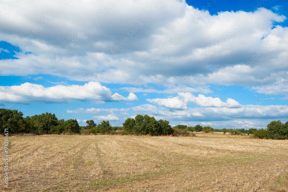 Landscape Autumn field Landscape Autumn field and clouds