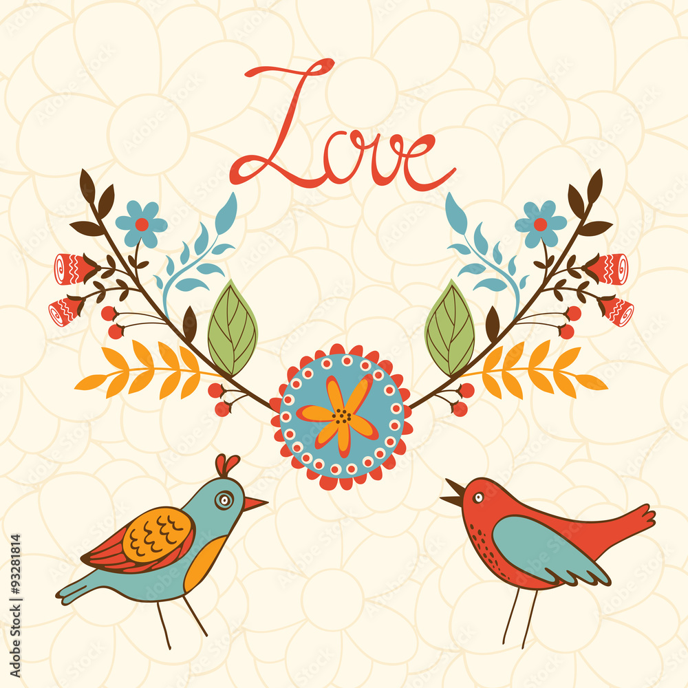 Elegant love card with birds Elegant love card with birds