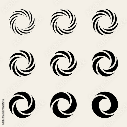 Set of Nine Vector Twisting Circes Logo Design Elements