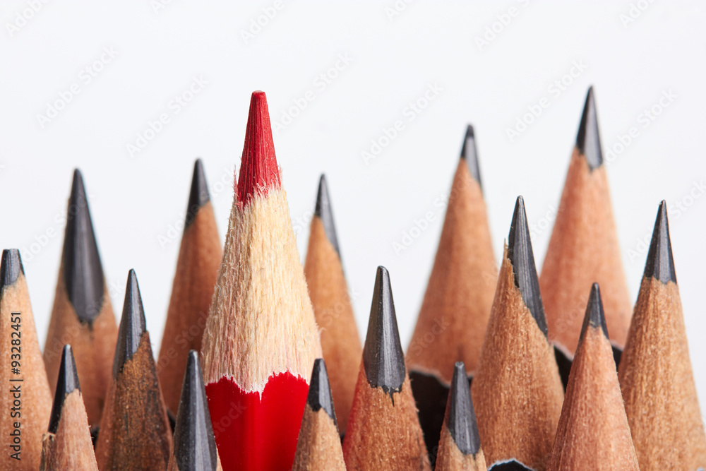 Red pencil standing out from crowd Red pencil standing out from crowd