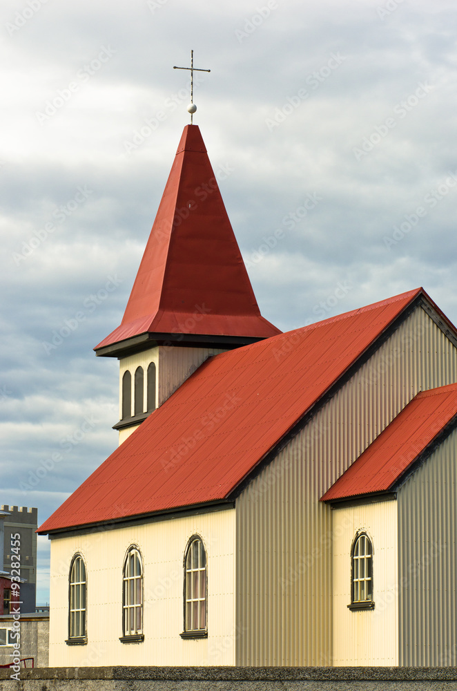 Traditional icelandic wooden church in Grindavik, Iceland