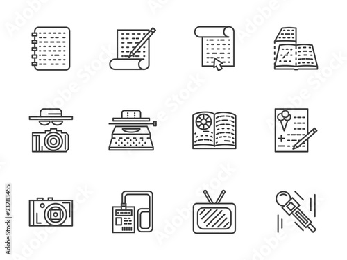 Flat line journalism icons set