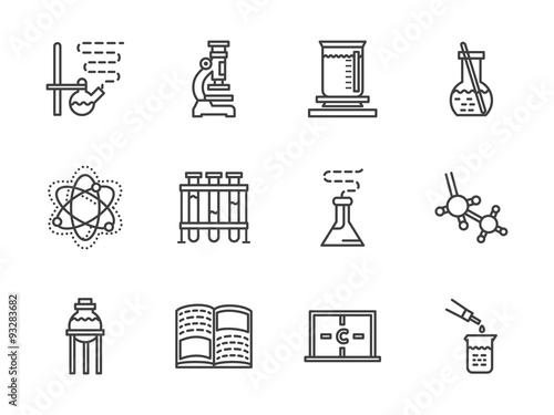 Obraz na płótnie Flat line chemistry research icons w salonie