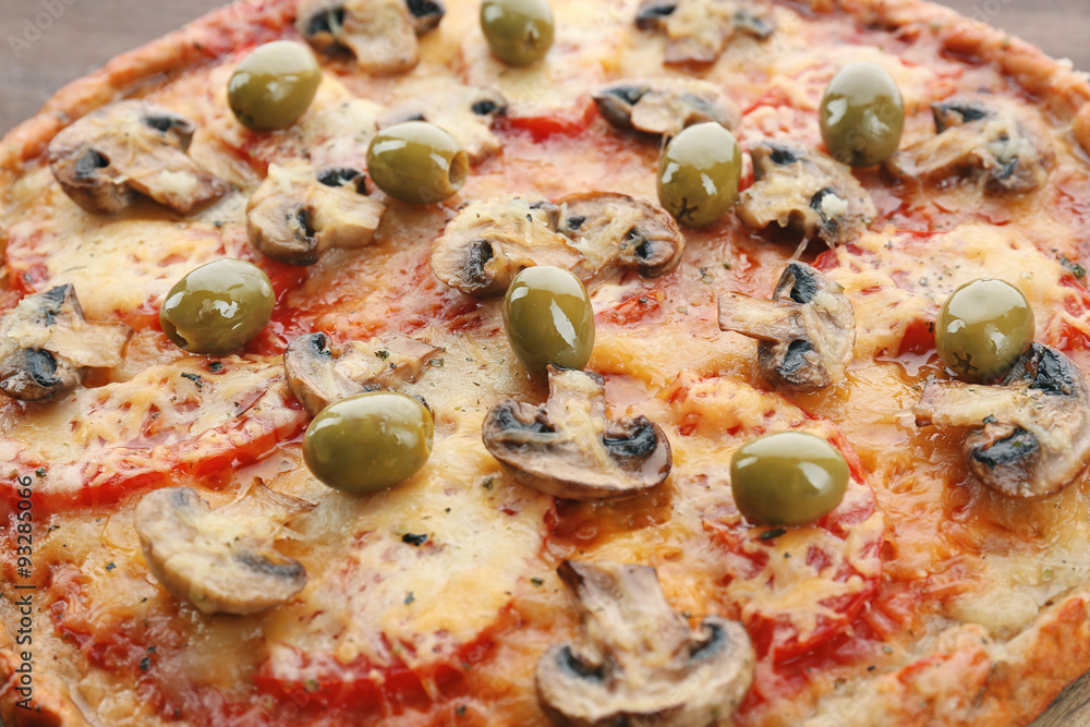 Tasty pizza with vegetables close up Tasty pizza with vegetables close up