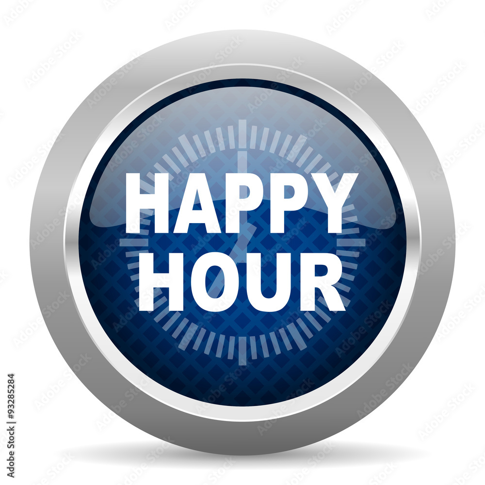 happy hour blue circle glossy web icon on white background, round button for internet and mobile app happy hour blue circle glossy web icon on white background, round button for internet and mobile app
