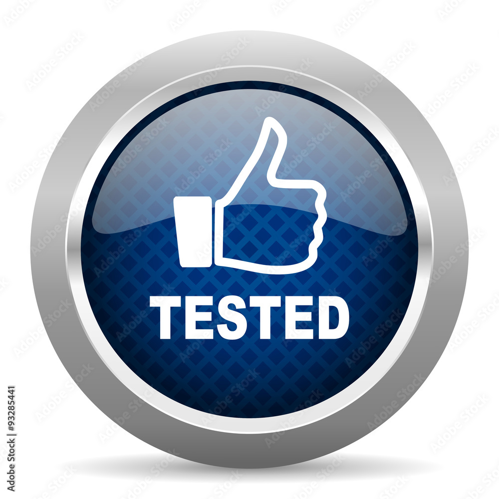 tested blue circle glossy web icon on white background, round button for internet and mobile app tested blue circle glossy web icon on white background, round button for internet and mobile app