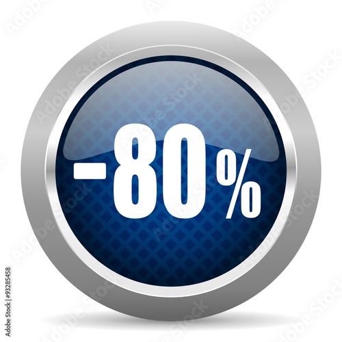 80 percent sale retail blue circle glossy web icon on white background, round button for internet and mobile app