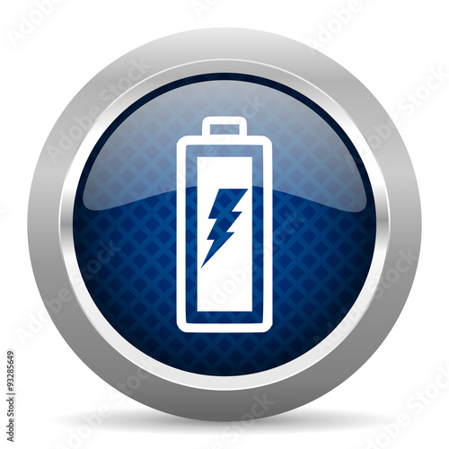 battery blue circle glossy web icon on white background, round button for internet and mobile app