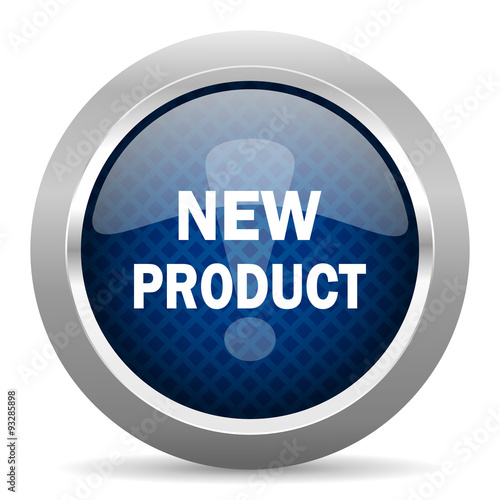 Konstfotografi new product blue circle glossy web icon on white background, round button for in