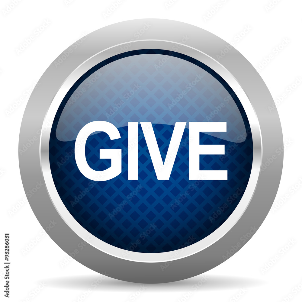 give blue circle glossy web icon on white background, round button for internet and mobile app give blue circle glossy web icon on white background, round button for internet and mobile app