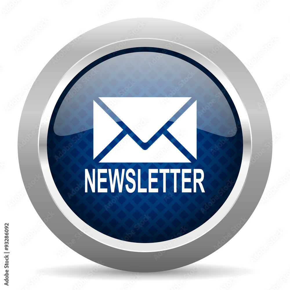 newsletter blue circle glossy web icon on white background, round button for internet and mobile app