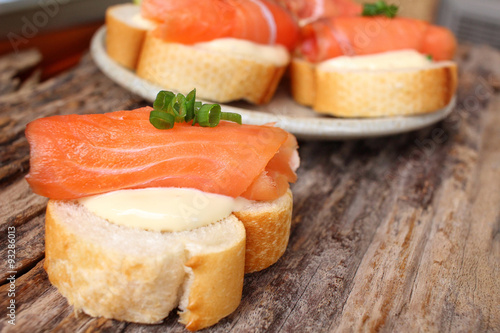 Baguette bread with smoked salmon