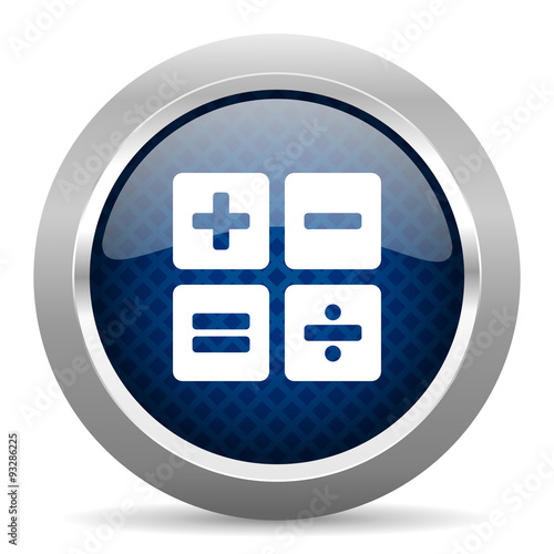 calculator blue circle glossy web icon on white background, round button for internet and mobile app