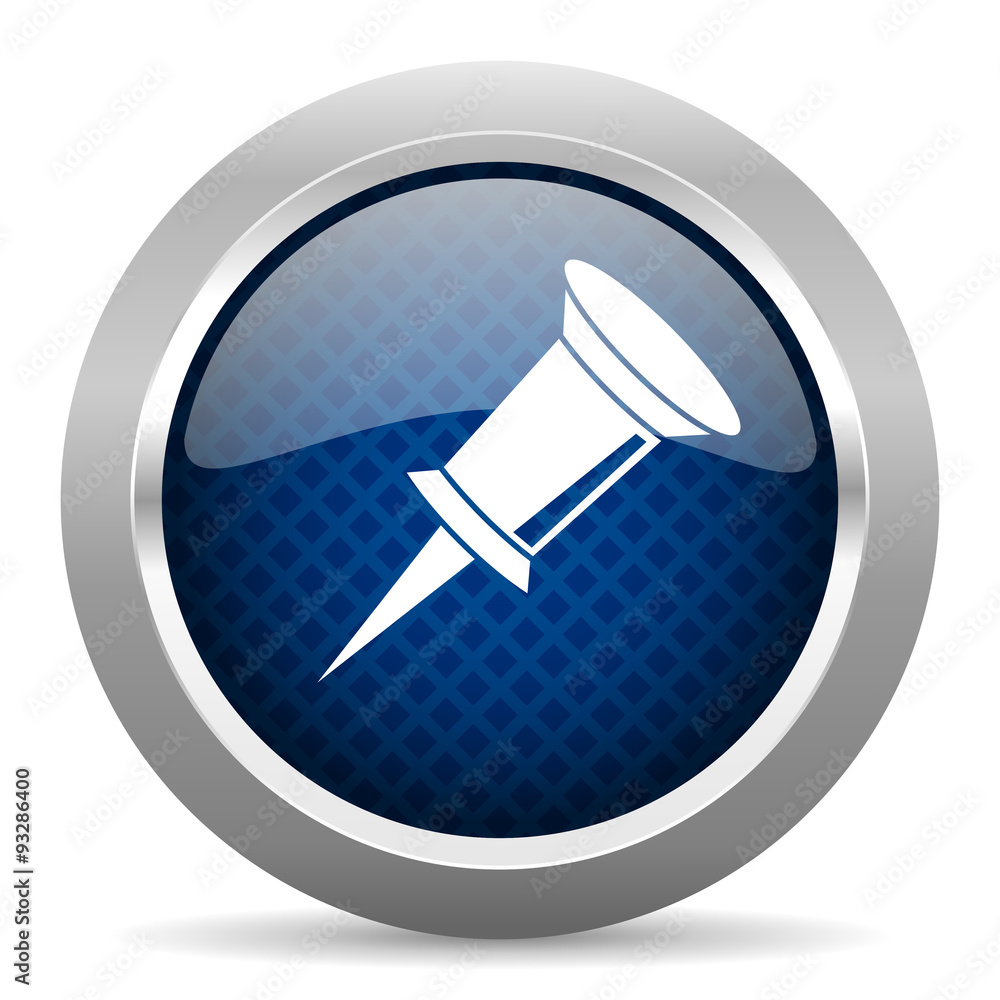 pin blue circle glossy web icon on white background, round button for internet and mobile app pin blue circle glossy web icon on white background, round button for internet and mobile app
