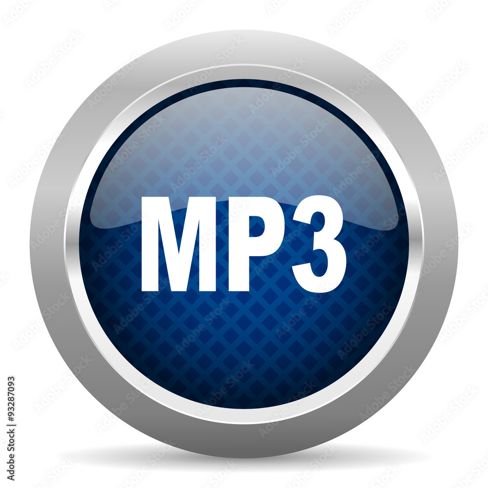 mp3 blue circle glossy web icon on white background, round button for internet and mobile app mp3 blue circle glossy web icon on white background, round button for internet and mobile app