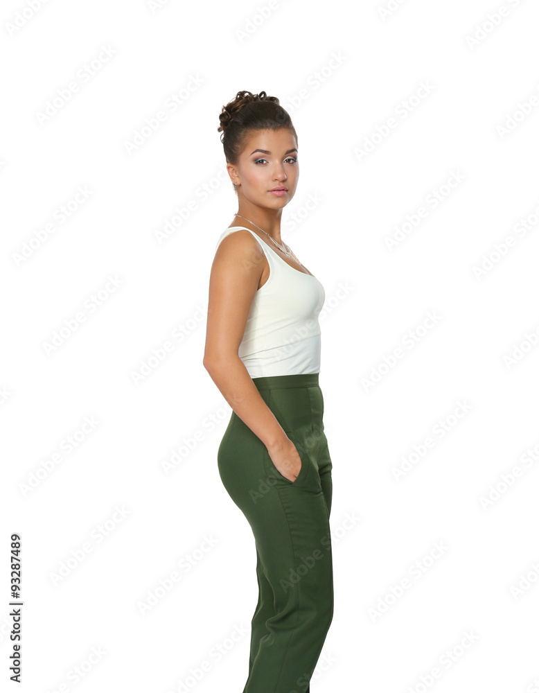 Portrait of young business woman standing on white background Portrait of young business woman standing on white background