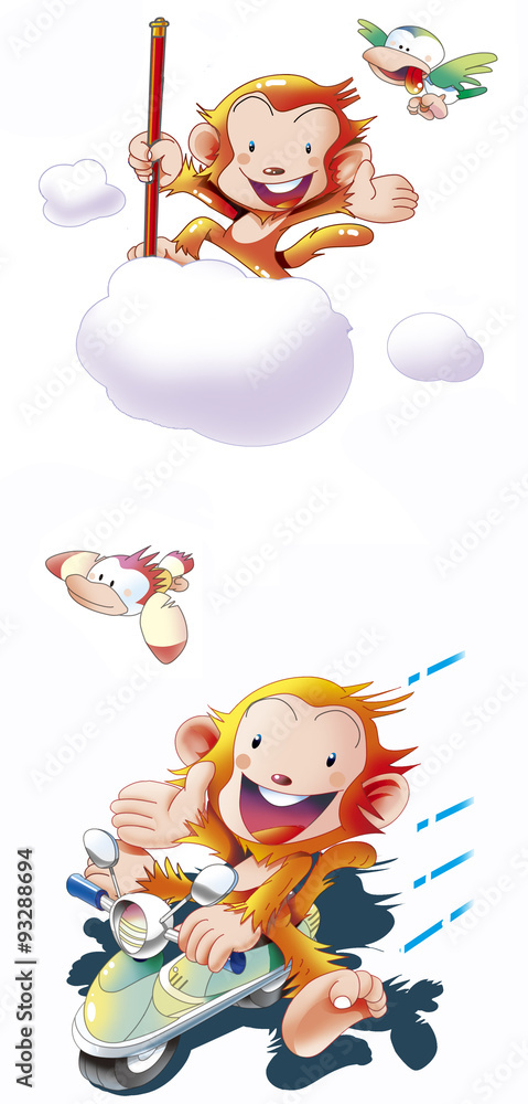 Fototapeta premium 猿とスクーター