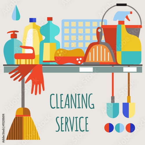 PrintCleaning products flat icon vector set.
