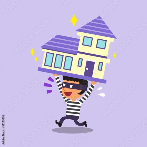 Cartoon thief stealing a house