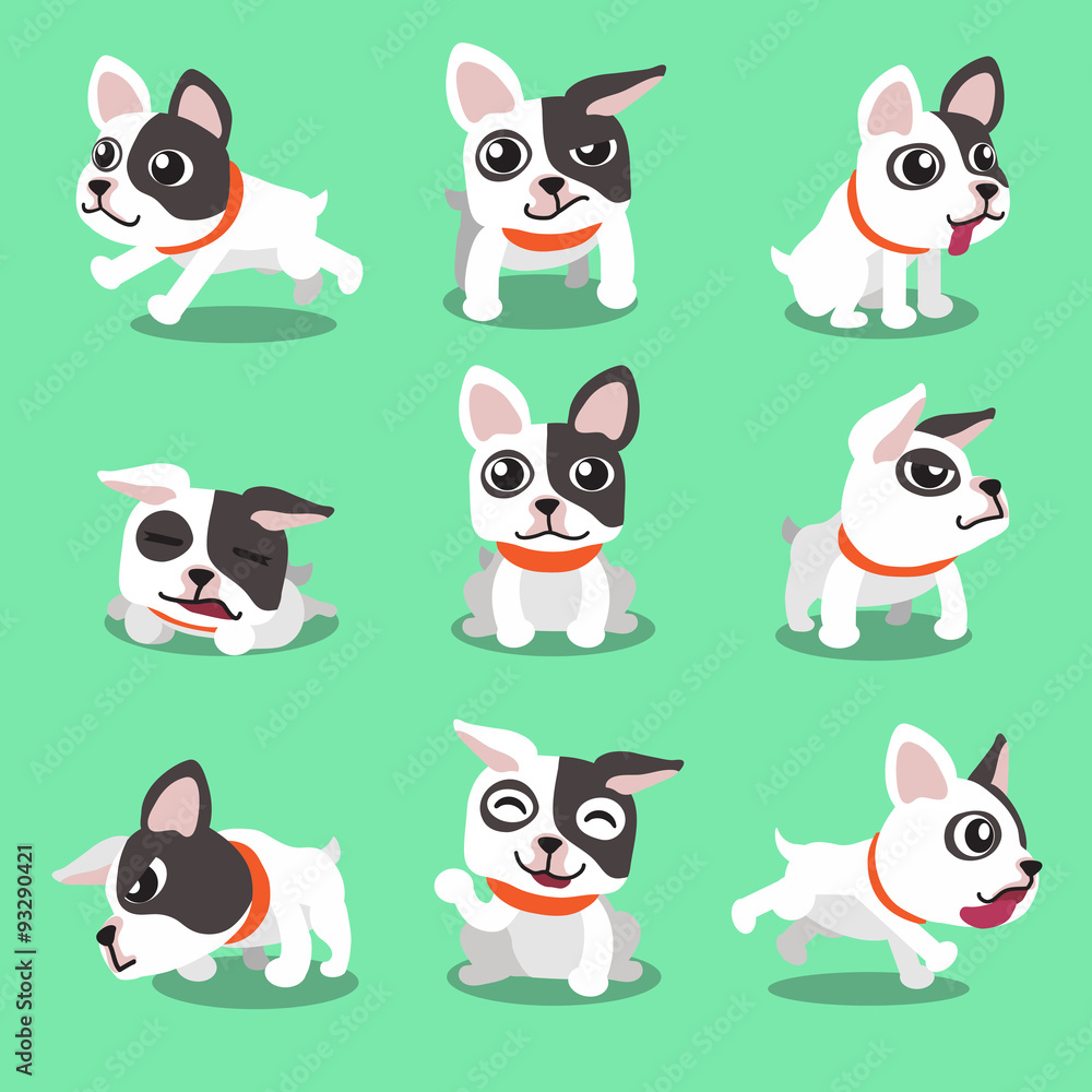 Cartoon character french bulldog poses Cartoon character french bulldog poses