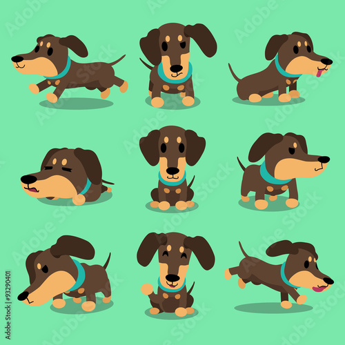 Cartoon character dachshund dog poses collection