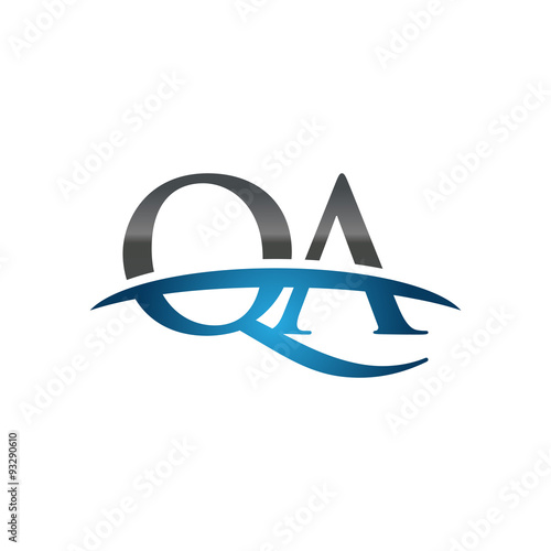 QA initial company swoosh logo blue