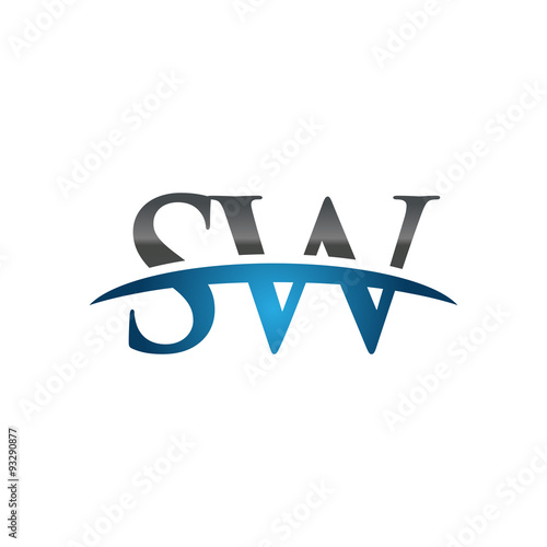 SW initial company swoosh logo blue