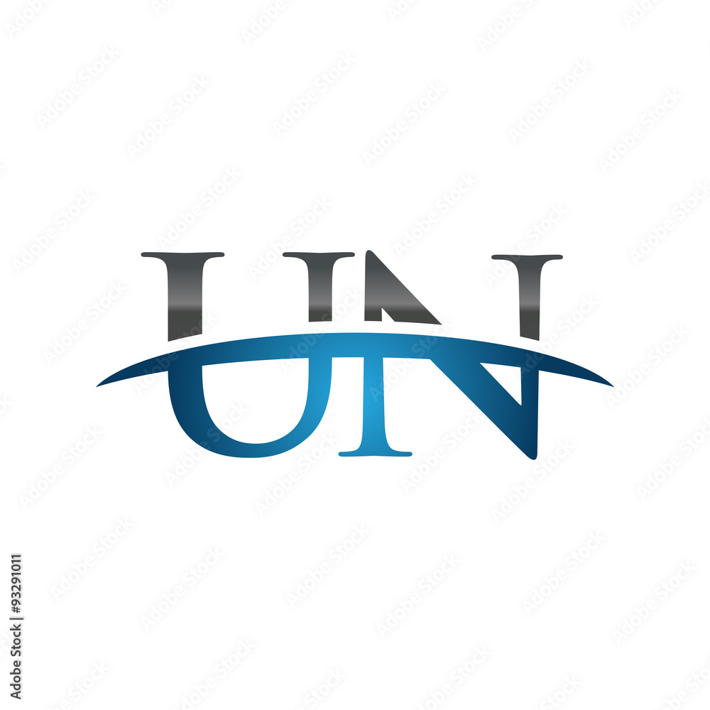 UN initial company swoosh logo blue UN initial company swoosh logo blue